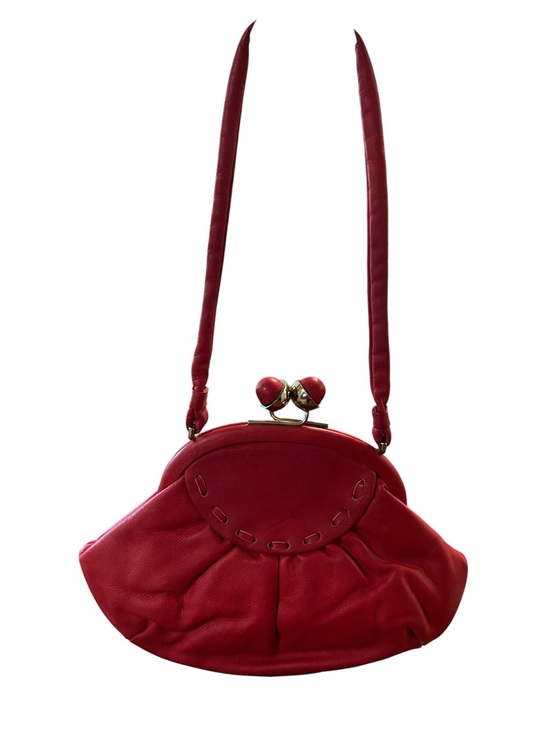 Handbags - Vintage Red Women's Leather Kiss-Lock Shoulder Bag